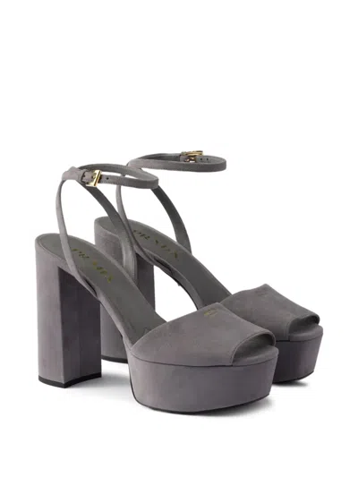 Prada Suede Platform Sandals In Gray