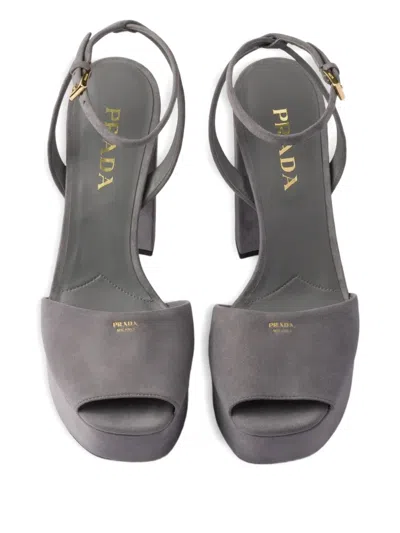 Prada Suede Platform Sandals In Gray