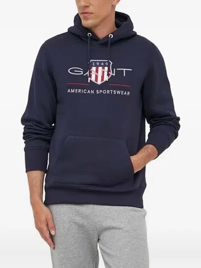 Gant Mens Regular Fit Archive Shield Pullover Hoodie In Blue