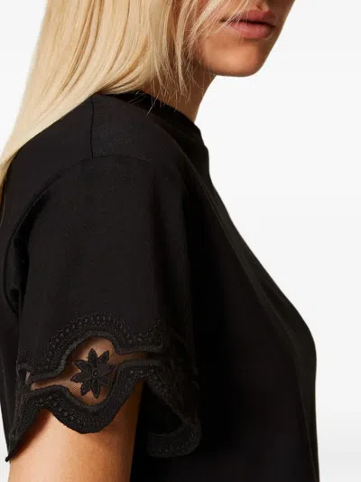 Twinset Scalloped-lace Cotton T-shirt In Blue