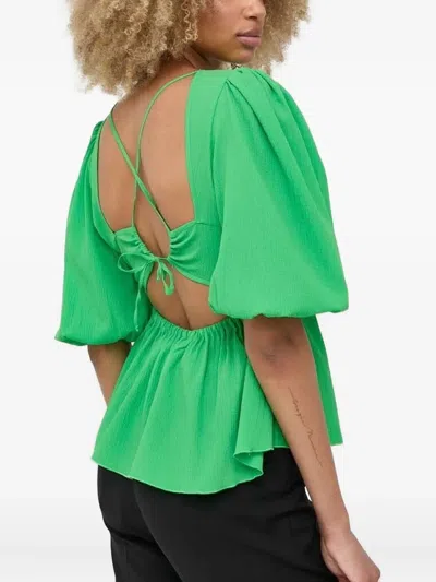 Notes Du Nord Puff-sleeve Tie-back Top In Green