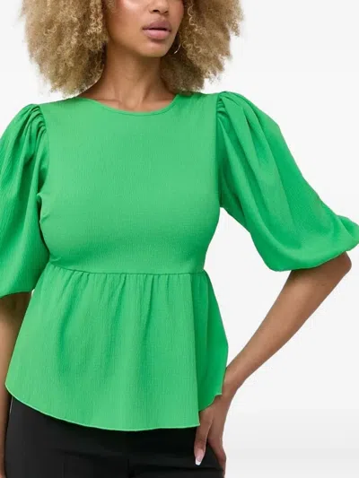Notes Du Nord Puff-sleeve Tie-back Top In Green