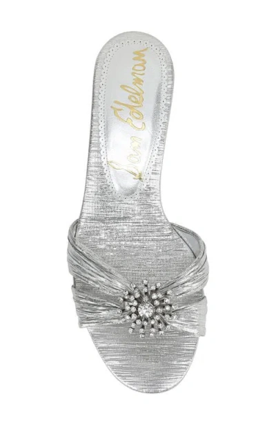 Sam Edelman Cindie Kitten Heel Mule Soft Silver Satin In Silver