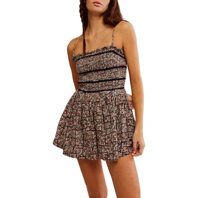 Free People Bali Checked Out Printed Romper In Black Combo