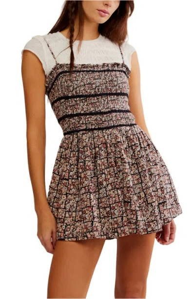 Free People Bali Checked Out Printed Romper In Black Combo