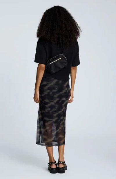 Kenneth Cole Printed Mesh Pull-on Side Ruched Midi Skirt In Multi