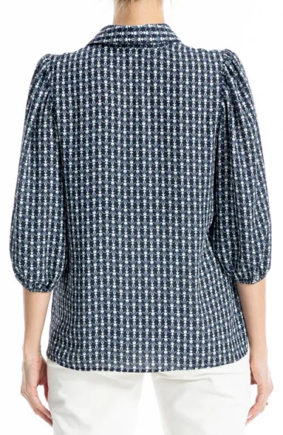 Max Studio Three Quarter Sleeve Top In Blue