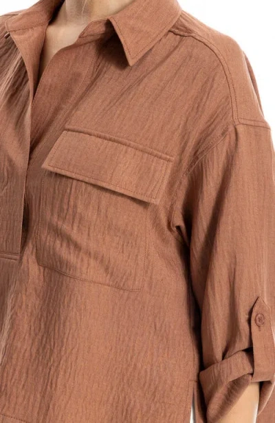 Max Studio Collared Textured Shirt In Brown