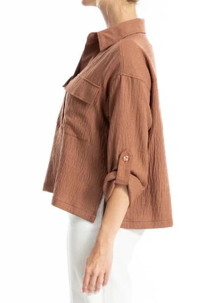 Max Studio Collared Textured Shirt In Brown