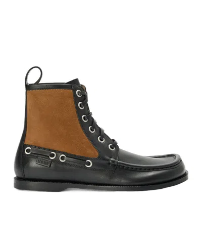 Loewe Rounded Toe Calfskin Bootie With Suede Inserts In Black