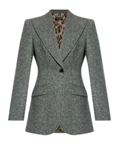 Dolce & Gabbana Tweed Jacket With Flap Pockets And Peak Lapels In Gray