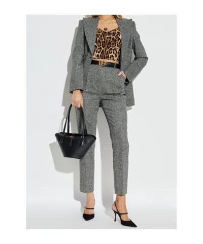 Dolce & Gabbana Tweed Jacket With Flap Pockets And Peak Lapels In Gray