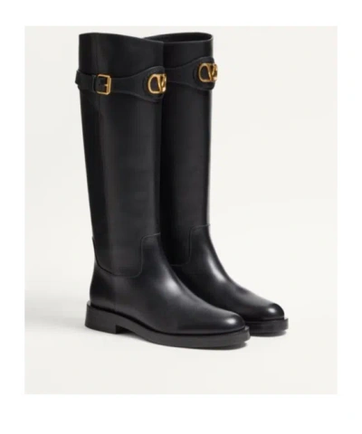 Valentino Garavani Vlogo Signature Calfskin Boot 30mm Woman Black 38.5