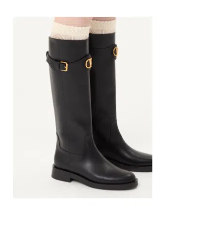 Valentino Garavani Vlogo Signature Calfskin Boot 30mm Woman Black 38.5