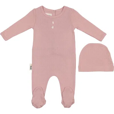 Maniere Manière Simple Pointelle Footie & Hat Set In Pink