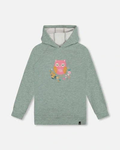 Deux Par Deux Hooded Tunic With Owl In Green