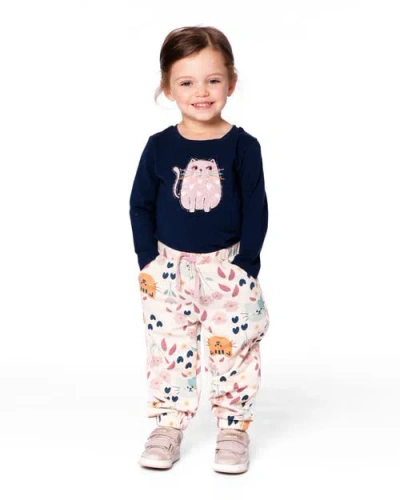 Deux Par Deux Organic Cotton T-shirt With Cat In Black