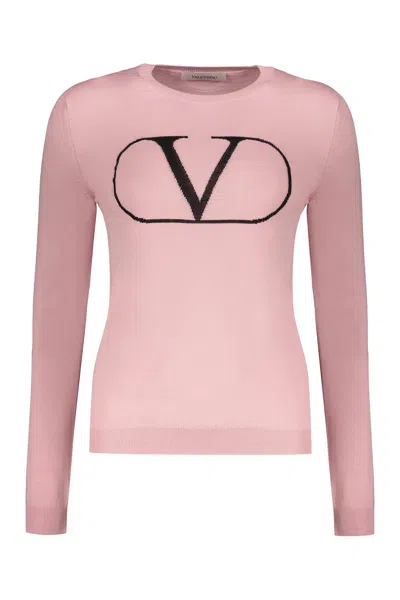 Valentino Long Sleeve Crew-neck Sweater In Pink