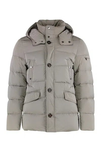 Moorer Classic Grey Goose Down Jacket With Wool-cashmere Accents In Gray