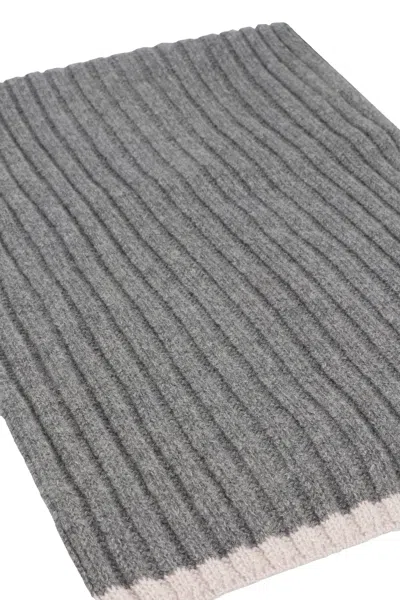Moorer Ribbed-knit Rectangular Scarf In Gray