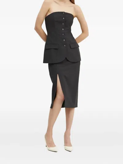 细条纹开衩半身裙