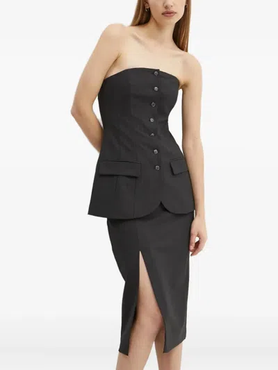 细条纹开衩半身裙