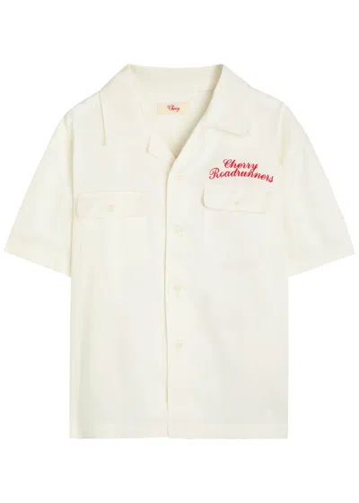 Cherry Los Angeles Roadrunner Embroidered Satin-twill Shirt In Neutral