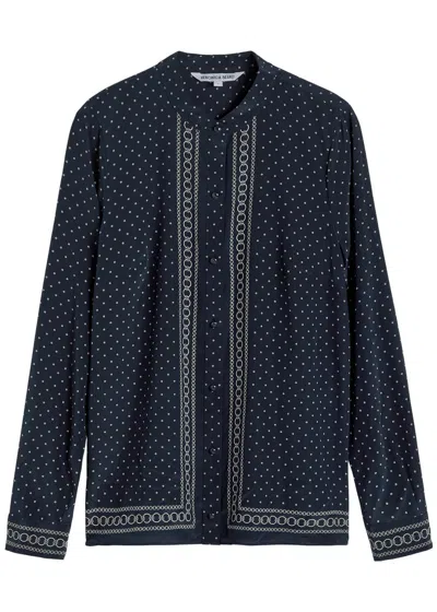 Veronica Beard Johnson Mixed Print Stretch Silk Button-up Shirt In Blue