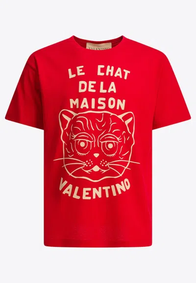 Valentino T-shirt With Chat De La Maison Print In Red
