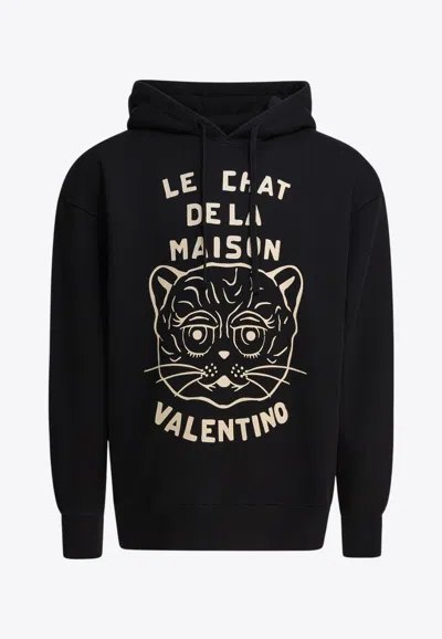 Valentino Jersey Felpa Le Chat De La Maison In Black