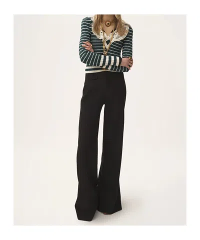 Chloé Women Black Pants With High Waist And Wide Leg In Viscose Blend Stretch Woman