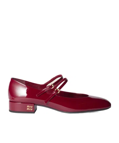 Miu Miu Patent Leather Slingback Pumps With Buckles In Red