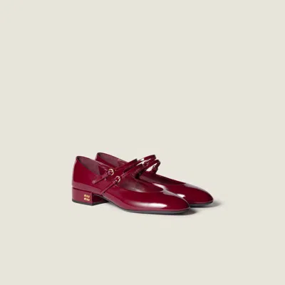 Miu Miu Patent Leather Slingback Pumps With Buckles In Red