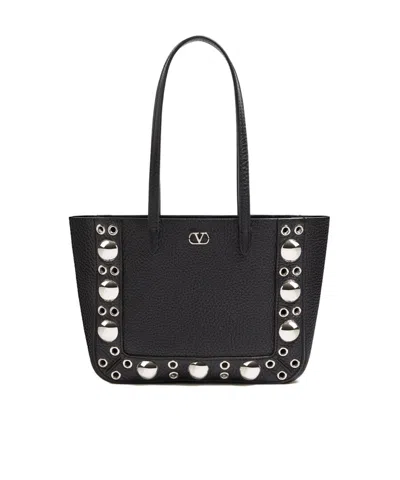 Valentino Nellcote Mini Shopping Tote Bag In Leather In Black