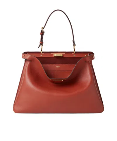 Fendi Sienna Brown Leather Bag In Brown