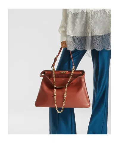 Fendi Sienna Brown Leather Bag In Brown