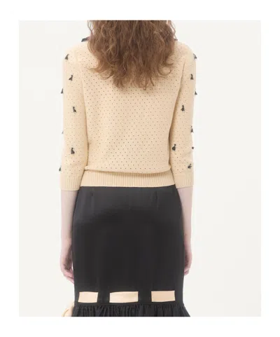 Valentino Pointelle Micro Tassel Ruffled Cardigan In Neutral