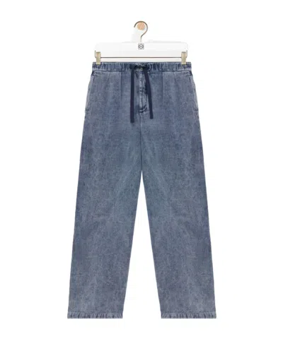 Loewe Cotton-linen Drawstring Trousers In Blue