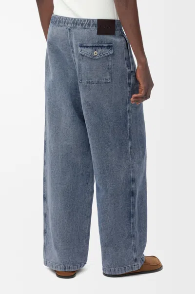 Loewe Cotton-linen Drawstring Trousers In Blue