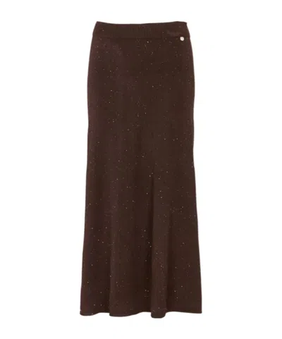 Liu •jo Sequined A-line Midi Skirt With Glitter Detailing In Brown