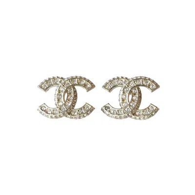 Pre-owned Chanel Cc Crystal Strass Gold Earrings Light Gold
