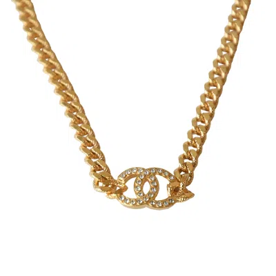 Pre-owned Chanel Crystal Strass Cc Logo Necklace Gold