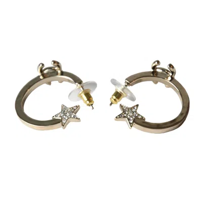 Pre-owned Chanel Crystal Strass Cc Star Loop Earrings Gold