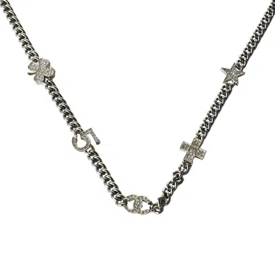 Pre-owned Chanel Crystal Strass Clover No.5 Cc Mark Cross Star Necklace Silver