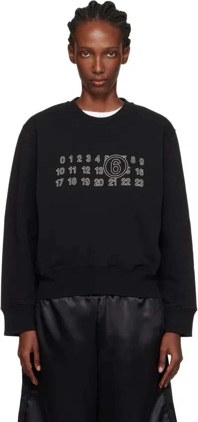 Mm6 Maison Margiela Graphic Black Cotton Sweatshirt With Contrasting Numeric Logo In Black