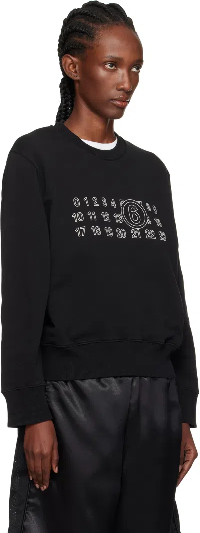 Mm6 Maison Margiela Graphic Black Cotton Sweatshirt With Contrasting Numeric Logo In Black
