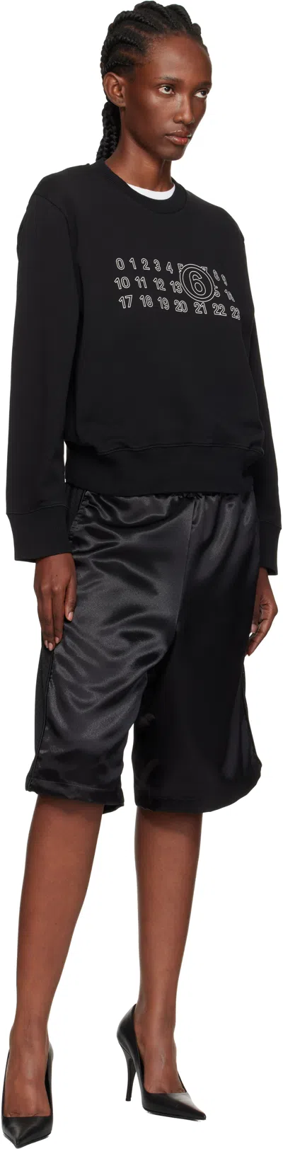 Mm6 Maison Margiela Graphic Black Cotton Sweatshirt With Contrasting Numeric Logo In Black