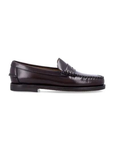Sebago Rounded Toe Slip-on Moccasins With Smooth Leather Finish In Brown