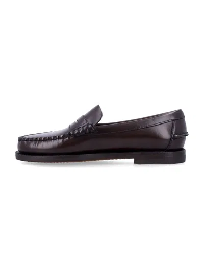 Sebago Rounded Toe Slip-on Moccasins With Smooth Leather Finish In Brown