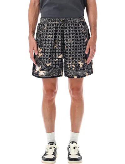 Amiri Black Ma Quad Bleach Bandana Shorts In Gray